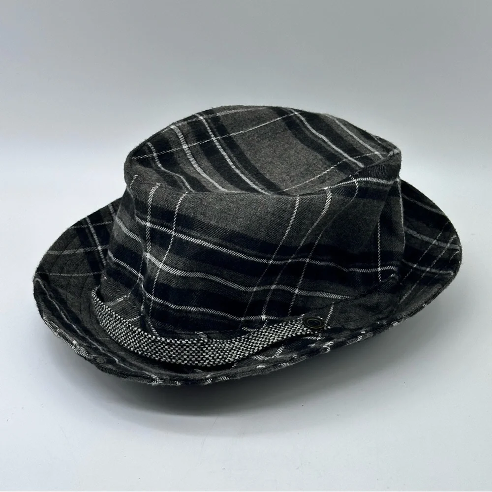 Vintage August Hats Gray Plaid Fedora Hat